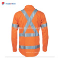 Refletivo Oi Viz Camisas Segurança Laranja Completa de Algodão Broca Trabalho 3 M Cross Tape Tape Vents Workwear